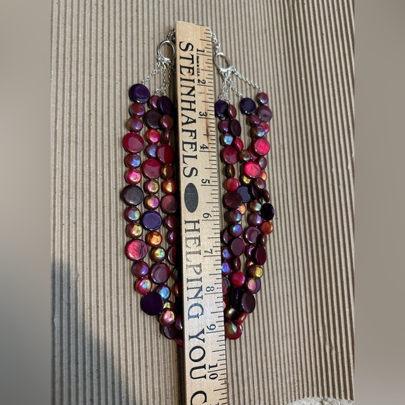 Multi-Color Iridescent Beaded Statement Necklace Red Purple Pink Burgundy - Picture 4 of 7